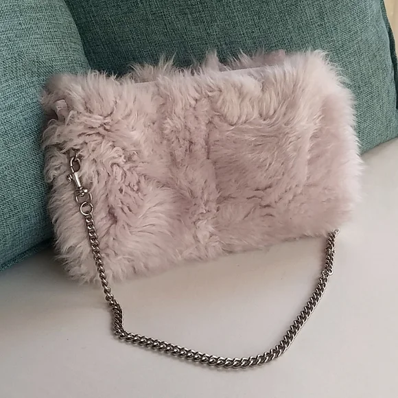 RARE UGG pink fluff Momma real shearling fur bag hand warmer muff combo  purse